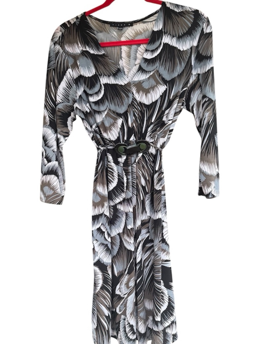 Tiana B. Black, White & Gray Feather-Print Midi Dress